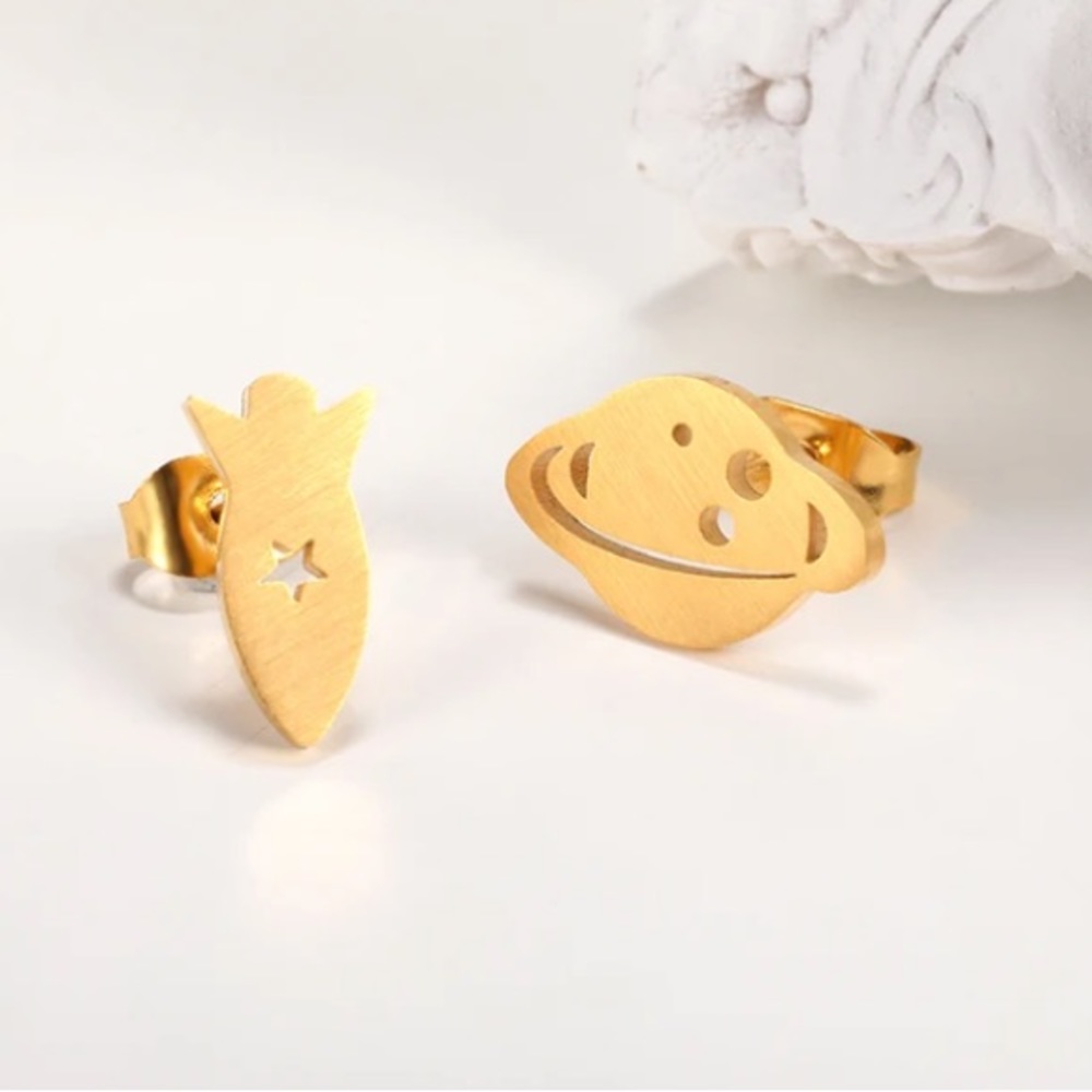 Stainless Steel Gold Plated Rocket Stud Earrings